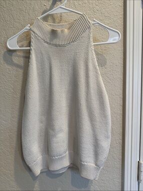 Ann Taylor Cream Sleeveless Turtleneck Knit Top